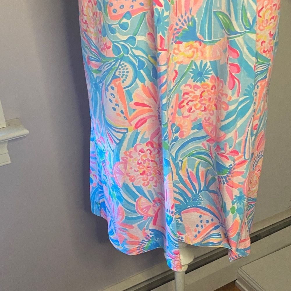 Lilly Pulitzer Ruffle-Neck Mini Dress in Coral, Aqua & Pink - Picture 3 of 10